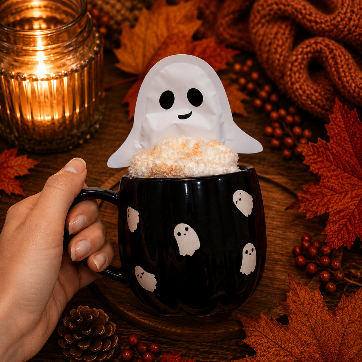 Cosy Little Boo - ghost Mug, Fluffy Socks, Vanilla Sheet Mask