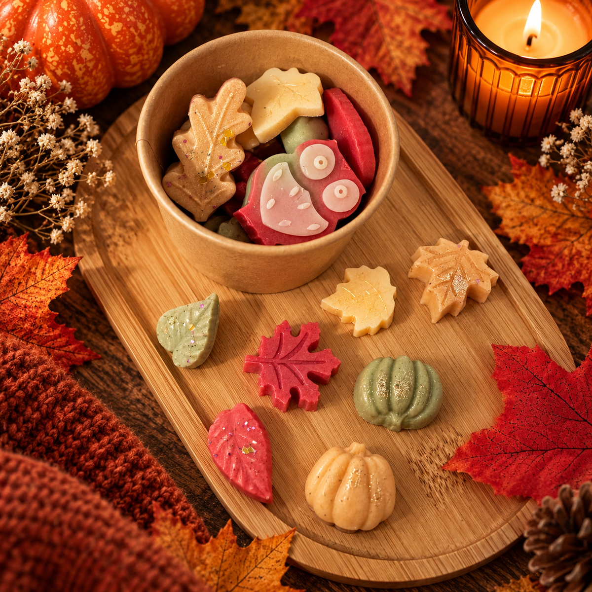 Autumn Themed Tub of Wax Melts - Shaped Soy Wax Melts - 50g