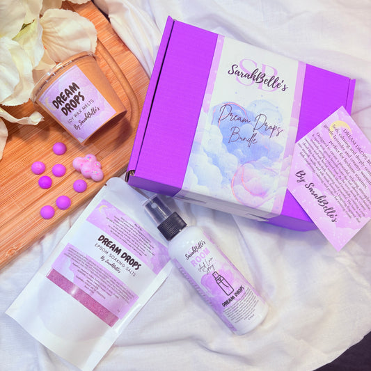 Dream Drops Bundle - Epsom Soaking Salts, Room & Linen Spray, Soy Wax Melts